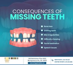 Avoid these issues by replacing missing teeth with dentures. Heritage Dental offers different types of dentures to suit your unique needs. Book a consultation to learn more about your options. #HeritageDental #Montgomeryville #PA Dental Spa, Pediatric Care, Restorative Dentistry, Missing Teeth, Facial Aesthetics, Bone Loss, Dental Cosmetics