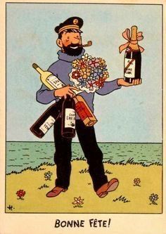 a man holding two bottles of wine and flowers