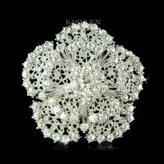 "PERFECT GIFT /WEDDING GIFT FOR BRIDE / BRIDESMAIDS / LADY! This is a Brand New, stunning Swarovski Crystal Circle Flower Brooch. The brooch is made with Swarovski crystals measuring 2 1/8\" wide X 2 1/8\" high (55mm X 55mm). Crystal Color: Crystal Clear I have customer add a comb to it can then convert it to a hair comb. This item is proudly approved by Sarah from Etsy Marketplace Integrity team. Prices are in US$. For shipping policies and other important information, click on \"profile\" on t Flower Shaped Wedding Brooch, Flower-shaped Wedding Brooch, Silver Rhinestone Brooches For Wedding, Silver Wedding Brooches With Rhinestones, Elegant Crystal-embellished Brooches For Weddings, Elegant Crystal-embellished Wedding Brooches, Elegant Crystal Embellished Brooches For Wedding, Elegant Crystal Wedding Brooches, Sparkling Floral Jewelry For Wedding