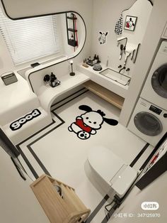 Pochacco Room Ideas, Pochacco Room Decor, White Dorm Room Aesthetic, Pochacco Bedroom, Dorm Room Ideas White, Pochacco Room, Toilet Top Decor, White Dorm Room Ideas, Black And White Dorm Room