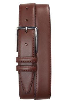 Hearty leather construction defines a belt fitted with a sleek buckle for a bit of shine. 1 1/4" belt width; 2" x 1 3/4" buckle Leather Imported Belts Men, Belts For Men, Mens Workwear, Leather Belts Men, Brown Belt, Leather Belts, Belt Size, Mens Belts, Print Gifts