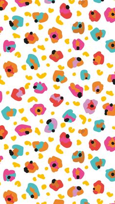 an abstract pattern with different colors and shapes on a white background that is very colorful