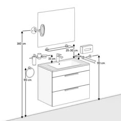 the measurements for a bathroom vanity with mirror, sink and towel dispenser