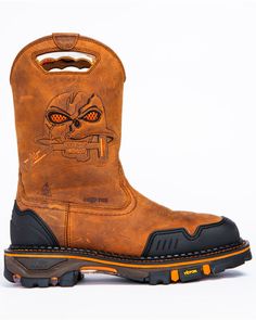 Cody James Men's Decimator Skull Western Work Boots - Nano Composite Toe, Brown Mens Slip On Boots, Pull On Work Boots, Unique Locket, Logger Boots, Western Work, Men Shoes Formal, Popular Boots, Work Boots Men, Slip On Boots