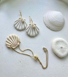 Handmade Clay Sea Shell Hoop Earrings - Etsy Shell Necklace Ideas, Polymer Clay And Shells, Shell And Polymer Clay, Clay Shell Earrings, Handmade Shell-shaped Ocean-inspired Jewelry, Sea Shell Polymer Clay Earrings, Clay Shell, Sea Shell Bracelet, Shell Hoop Earrings