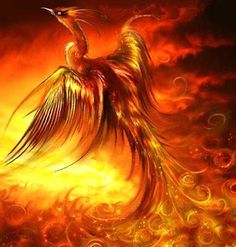 an artistic painting of a bird on fire