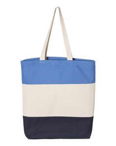 11L Tri-Color Tote - NAVY/ NATURAL/ CAROLINA BLUE - ONE SIZE | Q-Tees 11L Tri-Color Tote Bag in Navy Blue/Natural/Carolina Blue | Cotton Affordable Navy Canvas Bag, Navy Rectangular Canvas Bag, Navy Canvas Tote Bag, Blue Rectangular Canvas Bag For Shopping, Blue Rectangular Canvas Bag For On-the-go, Tee Bag, Colorful Tote Bags, Monogram Tote Bags, Embroidered Tote