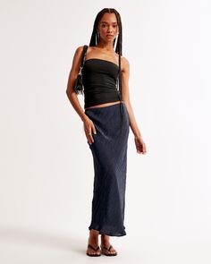 Ultra high rise maxi skirt in our crinkle nylon fabric, featuring a pull-on style elasticated waistband and lightweight interior lining. Female Features, Womens Maxi Skirts, Dark Indigo, Nylon Fabric, Abercrombie Fitch, Gender Female, Maxi Skirt, Womens Skirt, High Rise