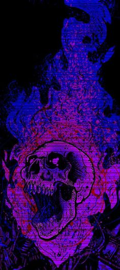 a purple and black fire with a skull on it