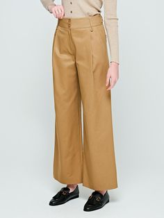 Composition : tencel 54%cotton 46%Country of Origin : Republic of Korea Beige Wide Leg Culottes For Workwear, Elegant Cotton Culottes, Classic Wide Leg Culottes For Spring, Chic Cotton Wide Leg Pants For Business Casual, Elegant High-waisted Cotton Culottes, Chic Cotton Straight Culottes, Cotton Ankle-length Culottes In Solid Color, High-waisted Relaxed Fit Cotton Culottes, Cotton Straight Culottes For Spring