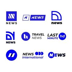 several different logos for news and entertainment on a white background with blue letters that read news, travel, last minute, national