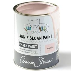 an open can of chalk paint with the words annie sloan paint in pink on it