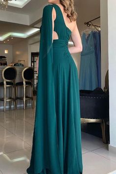 Green Chiffon Bridesmaid Dress, Prom Dresses Classy, Simple Evening Dress, One Shoulder Prom Dress, Green Prom, Long Formal Gowns, Dresses 2022, Look Formal, Chiffon Evening Dresses