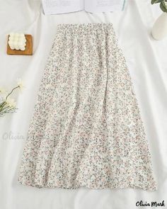 OliviaMark - Chic and Elegant A-line Chiffon Midi Skirt - Featuring Floral Print, Flowy Drapes, and High Waist Lace Beach Dress, Pleats Pattern, Long Skirt Summer, Printed Long Skirt, Chiffon Maxi Skirt, Chiffon Floral, Skirts Midi High Waisted, Long Skirts For Women, Elegant Skirt