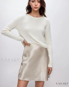 Lasaky - Exquisite Silk Pleated A-Line Skirt Featuring an Elastic Waistband and Luxurious Satin Finish Mini Skirt Style, Short Pollera, Short Satin, Slip Skirts, Mini Slip, Slip Skirt, Satin Skirt, Types Of Skirts, Sweater Fashion