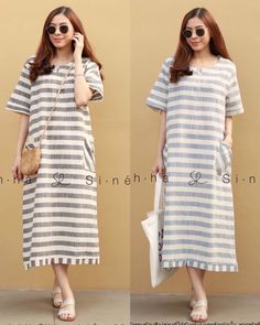 #สงฟร kerry Price : 550.- 2ตวคละแบบ@490.- ---------------------------------- สนคาขายด มาเพมครบส พรอมสง ใครช... Casual Striped Cotton Midi Dress, Striped Cotton Midi Dress With Short Sleeves, Casual Striped Short Sleeve Midi Dress, Striped Short Sleeve Dresses For Fall, Striped Short Sleeve Fall Dresses, Striped Short Sleeve Dresses With Pockets, Casual Striped Shift Dress, New Looks, Dresses Shoes