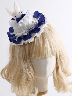 Stand out with this charming mini hat featuring a cute bunny design and delightful white and blue bowknots. Perfect for adding a touch of kawaii to any outfit.   Please note that this product includes only the mini hat. Cute Spring Headband, Cute White Hair Accessories With Ears, Cute Adjustable Bunny Ears Hair Accessories, Cute White Headband For Spring, Cute Adjustable Hat With Bow, Cute White Hat With Bow, Cute White Hats With Bow, White Playful Hair Accessories For Summer, Cute Blue Hair Accessories For Summer