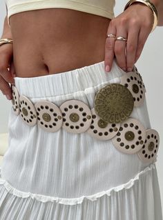 Faux leather belt  Gold-toned hardware round buckle, grommets detail, adjustable length  Longest length: 100cm / 39.3in Circle Belt Outfit, Chunky Belt Outfits, Accesories 2024, Summer Cowboy, Trendy Belts, Festival Belt, Boho Belt, Mermaid Halloween, Preppy Vintage