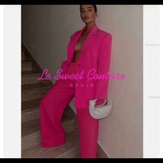 Zara Blogger Fav Pink Suit Menswear Neon Pink Blazer Size S Pants Size S Lapel Collar Blazer With Long Sleeves And Shoulder Pads. Front Patch Pockets And Welt Pockets At Chest. Front Button Closure. Full Length Pants Mid-Rise Pants With Side Pockets And Back False Welt Pockets. Pronounced Darts At Front. Front Zip, Metal Hooks, And Interior Button Closure. Bloggers Fav Pant Suit Luxury Pink Suits For Work, Tailored Party Sets With Pockets, Elegant Pink Set With Pockets, Elegant Pink Sets With Pockets, Luxury Single Breasted Long Sleeve Set, Trendy Formal Sets With Long Sleeves, Classic Pink Party Sets, Trendy Pink Workwear Sets, Party Sets With Single Breasted Lapel Collar