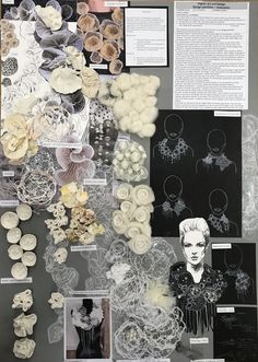 an assortment of buttons and brooches are displayed on a board with information about them