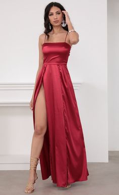 Gala Satin Maxi Dress in Red | LUCY IN THE SKY Dresses Gala, Red Satin Dress, Satin Dress Long, Maxi Dress Prom, Red Prom, Maxi Slip Dress, Satin Maxi, Maxi Dress Evening, Satin Maxi Dress