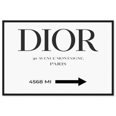 a black and white sign with the word dior on it, pointing to the right