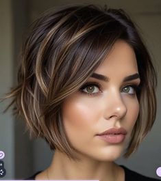 Short Hairstyle Women Choppy, Chin Length Bob With Layers Thick Hair, Medium Short Length Hair Styles, New Short Hairstyles For 2024, Trending Short Haircuts 2024, Short Bob Layered Haircuts, Shirt Bob Haircut, Short Hair Colour Ideas, Blonde To Brunette Hair