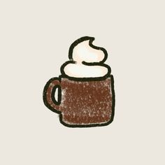 a drawing of a coffee cup with whipped cream on top and brown mug in the middle