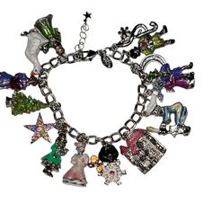 Kirks Folly Christmas Carol Charm Bracelet Silverstone 9 Inches Long Multicolor Silver Holiday Bracelet, Silver Bracelets For Holiday, Silver Bracelet For Holiday, Christmas Party Adjustable Charm Bracelet, Multicolor Christmas Bracelet Jewelry, Holiday Festive Jewelry Bracelet, Silver Christmas Festive Bracelets, Silver Bracelets For Christmas Festive Season, Festive Silver Bracelets For Christmas