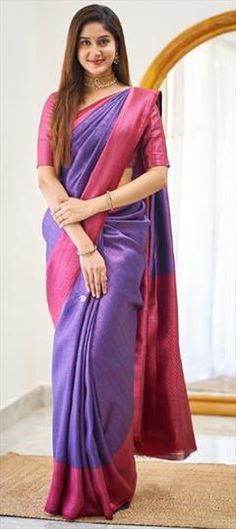 Purple and Violet color Saree in Banarasi Silk fabric with Weaving work Luxury Purple Banarasi Silk Traditional Wear, Lavender Color, Traditional Sarees, Blouse Length, Petticoat, Silk Fabric, Color Combos, Violet, Weaving