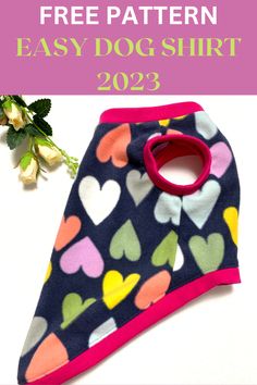 a dog bandana with hearts on it and the text free pattern easy dog shirt