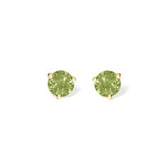 14K Yellow Gold Peridot Stud Earrings. The earrings measure approximately 3/16" in diameter. Peridot Gold Earrings, Gold Peridot Earrings For May Birthstone, Handmade Peridot Round Earrings, Round Peridot Gemstone Earrings, Peridot Earrings Studs, Island Life Style, Fine Jewels, Stud Earrings, Yellow Gold