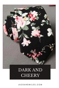 Here is Dark & Cheery Floral Tie Black Summer Business Ties, Elegant Black Summer Ties, Black Ties As A Summer Gift, Black Summer Formal Ties, Black Tie For Spring, Black Ties For Spring, Summer Floral Print Accessories For Black Tie Events, At A Party, Black Suits