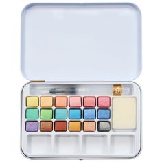 the makeup palette in its case is open and ready to be filled with different colored eyeshades