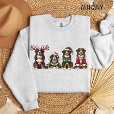 🎄 Bernese Mountain Dog Christmas Sweatshirt - The Perfect Holiday Gift for Berner Lovers! 🎄 Get festive with your favorite fur baby! 🐾 This cozy Dog Mom Crewneck is designed for proud Bernese Mountain Dog owners who want to show off their love this holiday season. Whether it's your First Christmas Dog or you're a seasoned Berner Mama, this sweater is the ultimate blend of style and comfort. Perfect for Dog Dads and Bernese Dog Owners, this Cute Crewneck keeps you and your pup warm and stylish Winter Dog Print Crew Neck Top, Winter Crew Neck Top With Dog Print, Gingerbread Sweater, Gingerbread Coffee, Boykin Spaniel, I Still Want You, Mama Sweater, Bow Sweater, Coffee Sweatshirt