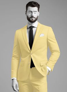 A bold take on wool jackets, our Napolean Yellow Wool jacket style helps create a slender silhouette while also remaining comfortable and versatile. Crafted from wool blend, the yellow hue adds a certain air of imagination and fun to the whole piece while still looking cool and masculine. Pair it with a matching waistcoat and trousers, a white shirt and tanned shoes for a dapper finish.  Look Includes   Napolean Yellow Wool Fabric  Two Button Jacket Style  Notch Lapel  Corzo Beige Buttons  Single Vent  Three Cuff Buttons    Click 'Customize Now' to modify the look if needed.   Lining: Viscose, Dry Clean. Yellow Formal Blazer With Suit Collar, Elegant Yellow Blazer For Semi-formal Occasions, Yellow Notch Lapel Outerwear For Work, Yellow Notch Lapel Suit For Formal Occasions, Yellow Notch Lapel Suits For Formal Occasions, Formal Yellow Suits With Notch Lapel, Classic Yellow Blazer For Business, Yellow Tailored Suit For Semi-formal Occasions, Yellow Fitted Blazer For Formal Occasions