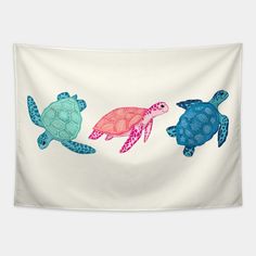 Cute, colourful turtles. -- Choose from our vast selection of tapestries to match with your desired size to make the perfect custom tapestry. Pick your favorite: Movies, TV Shows, Art, and so much more! Available in small, medium, large. Perfect for decorations in apartments, bedrooms, and dorm rooms. Cute Tapestries Aesthetic, Beach Tapestry, Turtle Tapestry, Tapestry Butterfly, The Great Wave Tapestry, Aquatic Turtles, Beach Paradise, Tapestry Design, The Row