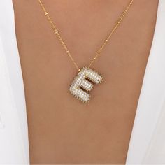 “Hailey” Bubble Bling Letter Necklace. Select Your Initial From The Options. Available Letters: A, B, D, E, G, L, M, O, P, S 14k Gold Plated With Diamond Like Pav Stones Styles Similar To: Revolve, Anthropologie White Initial Pendant Necklace For Wedding, E Necklace, Bubble Letter Necklace, Creek House, Gold Bubbles, Bubble Letter, Bubble Necklaces, Bling Necklace, Bubble Letters