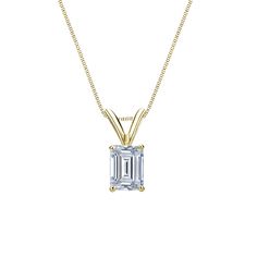 This beautiful solitaire pendant features a 0.50 ct. total weight emerald-cut natural diamond in 14k yellow gold 4-prong basket setting. The pendant comes with a matching 18-inch box chain that secures with a spring ring clasp. Black Diamond Pendant, Diamond Solitaire Pendant, Black Diamond Studs, Halo Diamond Earrings, Solitaire Diamond Pendant, Diamond Pendants Designs, Colored Diamond Rings, Basket Setting, Diamond Solitaire Necklace