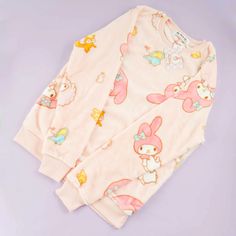 Lounge around the house wearing this kawaii and cozy peach pajama set! It includes a pair of pants and a long-sleeved shirt with illustrations of My Melody and her besties. Made from super-soft material Women’s clothing size: Large Shirt length: 61 cm / 24.02 inches Shirt shoulder width: 46 cm / 18.11 inches Pants come Room Design Bedroom, Fashion Wishlist, Kawaii Shop, Cute Toys, Kawaii Clothes, My Melody, Pair Of Pants, Drawstring Pants, Cute Fashion