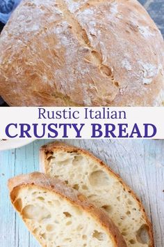 this is an image of a rustic italian crusty bread on a blue wooden table