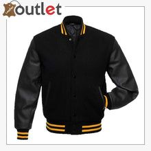 Jet Black Wool Varsity Jacket Black Letterman Jacket, Leather Sleeve Jacket, Leather Varsity Jackets, Varsity Letterman Jackets, College Jackets, Varsity Jackets, Varsity Jacket Men, Baseball Varsity Jacket, Leather Sleeves