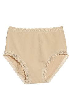 Flat lace trim coupled with soft, stretchy pima cotton microfiber provides a smooth, low-profile fit in these full-coverage panties. Style Name:Natori Bliss Cotton Full Briefs (Buy More & Save). Style Number: 5261161. Lace Trim Briefs For Loungewear, Cream Lace Trim Briefs, Seamless Lace Bottoms For Daywear, Feminine Seamless Beige Bottoms, Feminine Beige Seamless Bottoms, Full Coverage Bottoms With Lace Trim For Daywear, Stretch Lace Trim Intimate Briefs, Beige Lace Trim Brief Bottoms, Lace Trim Briefs For Daywear