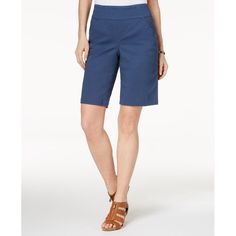 Style & Co Makes Fashion And Casual Appeal Effortless With These Petite Bermuda Shorts In A Comfortable Pull-On Fit. Approx. Inseam: 9-1/2 Mid Rise; Regular Fit Through Hips And Thighs; Straight Leg Designed To Fit And Flatter 5'4" And Under Frame Pull-On Style Front Slant Pockets' Faux Welt Pockets At Back Cotton/Elastane Machine Washable Imported Blue Bermuda Shorts With Built-in Shorts For Spring, Casual Blue Stretch Bermuda Shorts, Fitted Blue Bermuda Shorts For Spring, Blue Stretch Bermuda Shorts For Summer, Blue Knee-length Bermuda Shorts For Spring, Blue Knee-length Shorts For Summer, Blue Bermuda Shorts For Spring With Short Inseam, Spring Blue Bermuda Shorts, Blue Knee-length Cotton Shorts