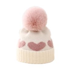 This HEART Pompom Beanie will have your little sweetheart looking fashionable and feeling cozy. Perfect for outdoor outings, its cute heart pattern and plush knit fabric will be sure to keep your little one warm and stylish. Size: 17cm/ 6.75" wide Heart Pompom, Toddler Winter Hat, Fur Pom Pom Beanie, Warm Hats, Pom Pom Baby, Pompom Beanie, Girls Winter Hats, Cap Girl, Pom Pom Beanie Hat