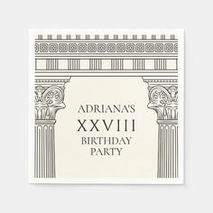 a birthday party napkin with the words adriana's xxviii birthday party on it