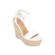 Journee Collection-Andiah Espadrille Wedge Sandal Look distinguished donning the Andiah espadrille wedge sandal from Journee Collection. Solid toe strap, braided ankle strap, espadrille wedge, and platform make this adjustable sandal impressive. Tru Comfort foam footbed offers optimal comfort. White Wedges Shoes, Dresses Graduation, Platform Espadrille Sandals, White Wedges, Wedding Clothes, Fancy Shoes, Platform Espadrilles, Europe Trip