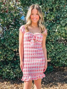 Gingham Smocked Mini Dress -Ruffle Detail Flare Dress -Smocking Waist Detail -Mini Length -Sleeveless Color: mauve Model Info: Size: Small Weight: 130 Height: 5’5 Casual Pink Plaid Dress With Ruffles, Spring Sleeveless Smocked Gingham Dress, Sleeveless Gingham Smocked Dress For Spring, Spring Plaid Smocked Dress With Smocked Bodice, Spring Plaid Smocked Dress, Casual Pink Sleeveless Plaid Dress, Cute Gingham Smocked Summer Dress, Cute Gingham Smocked Dress For Summer, Spring Gingham Smocked Dress For Picnic