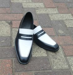 LeatherLooms Black White Loafers Dress Moccasin Shoes on Storenvy Loafers Dress, Quality Leather Boots, White Loafers, Moccasin Shoes, Custom Design Shoes, Moccasins Shoes, Loafers Shoes, Black White Fashion, Formal Shoes