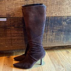 Jimmy Choo Chocolate Suede Boots With Cross Cross Braided Detail. Have Been Kept In A Box With The Form Inserts. Good Condition. Tall Suede Boots, Jimmy Choo Shoes, Suede Boots, Shoes Heels Boots, In A Box, A Box, Jimmy Choo, Shoes Women Heels, High Heel